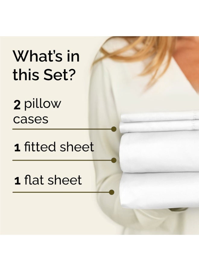 Eworld 4-Piece Luxury King Size White Bedding Set – 100% Cotton, 180 TC | Flat Sheet 220x240cm, Fitted Sheet 200x200+30cm & 2 Pillow Cases 50x75cm - Image 3